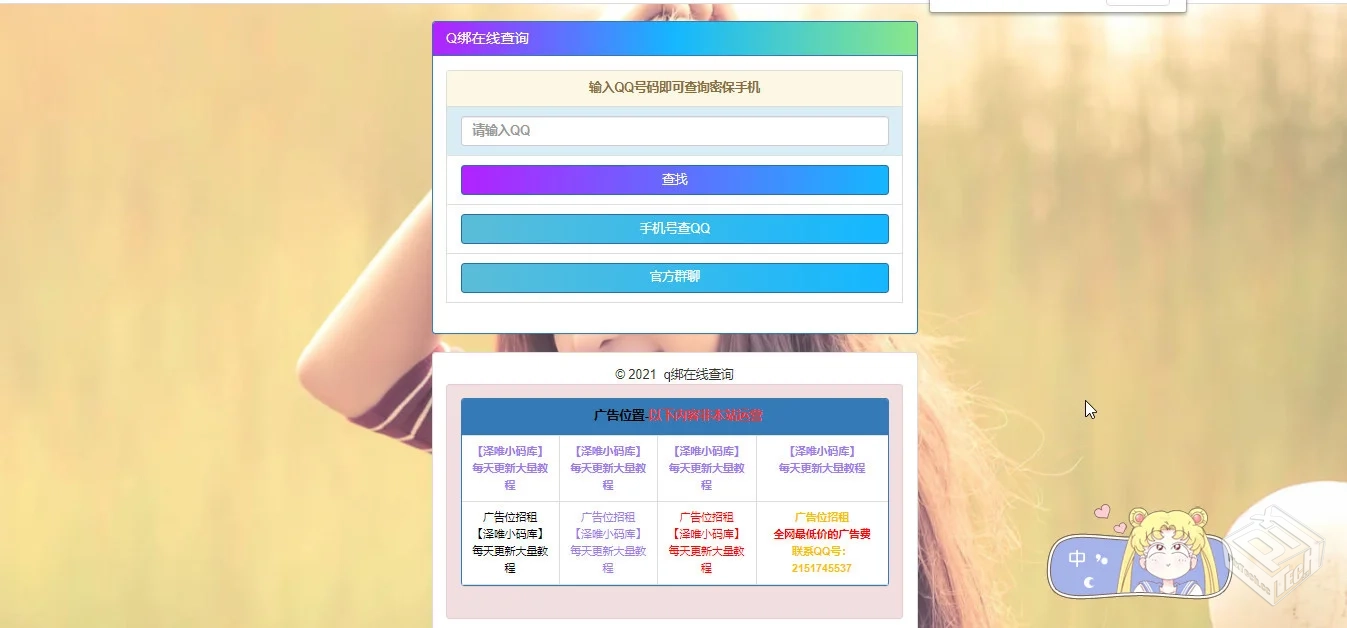 QQ绑定手机号一键在线查询源码...